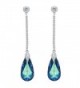 EleQueen 925 Sterling Silver CZ Teardrop Leaf Long Dangle Earrings Made with Swarovski Crystals - Bermuda Blue - CX12O8TSJX8