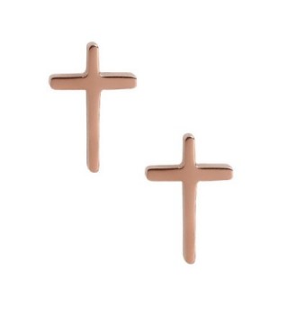 Women Cross Earrings. Tiny Rose Gold Tone Stainless Steel Gift Box Christian Symbol Studs Jewelry - CW12MMI6W9H