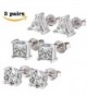 SPINEX 3 Pairs CZ Stud Earrings Round Square Triangle Pierced Earring Set 6mm - CE186RKAX7M