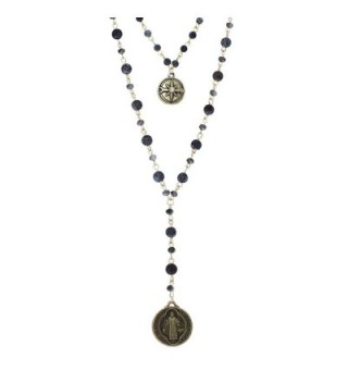 Rosemarie Collections Women's Beaded 2-Strand St Benedict Cross Pendant Necklace - Gold Tone/Black - CR18092D9QY