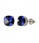 Sterling Silver 8mm Checkerboard Cushion Gemstone Stud Earrings - Created Blue Sapphire - CN12MZZMDSZ