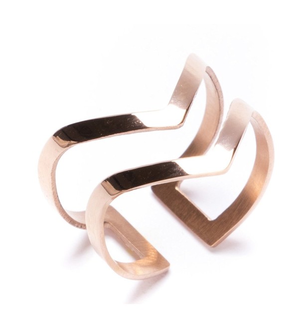 Double Chevron Band Ring in Rose Gold | Open Cuff Ring Titanium Jewelry - C812GHVFXJP