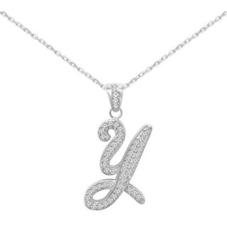 Sterling Silver Cursive Cubic Zirconia Initial Pendant Necklace - 18" Chain - CZ11WF845SF