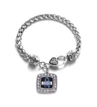 Colon Cancer Awareness Classic Silver Plated Square Crystal Charm Bracelet - CA11K6OBMJF