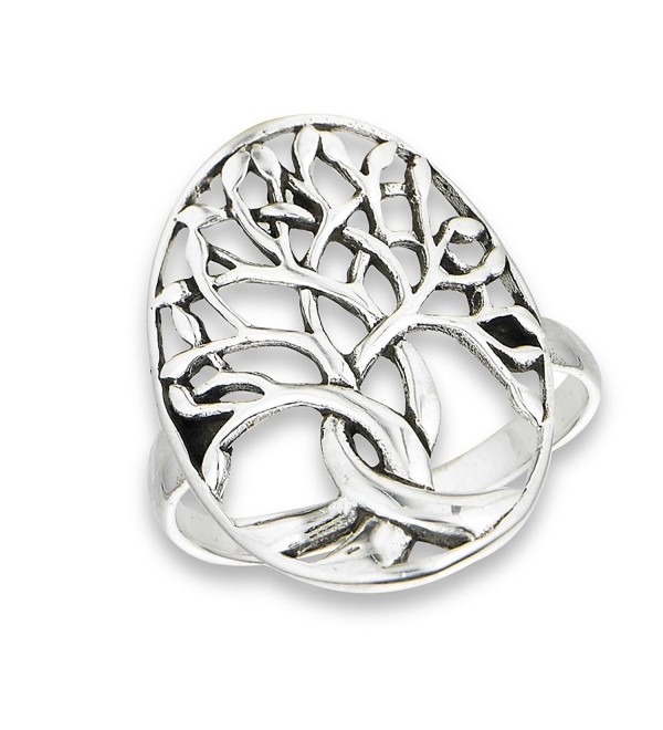 .925 Sterling Silver Oval Domed Tree of Life Filigree Ring - CG126J5NK99