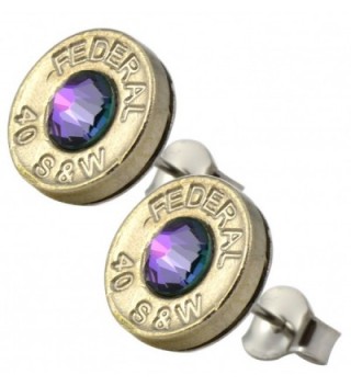 Little Black Gun Thin Nickel Plated 40 S&W Bullet Shell Crystal Stud Earrings in Iridescent Purple - CB127BOUEYV