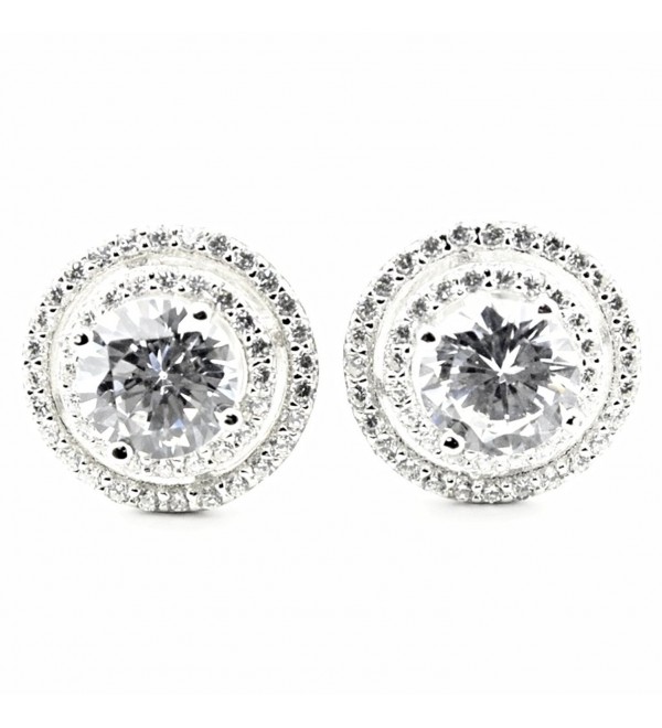 Womens Stud Earrings Large Round Halo CZ Screw Back 11.5MM Sterling Silver - CO126MG62SV