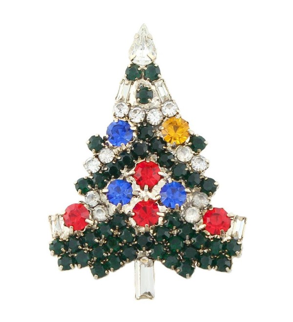 EVER FAITH Art Deco Wishing Tree Brooch Austrian Crystal Gold-Tone - Multicolor - CQ11C659WPN