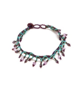 Seed Bead Crystal Fringe Anklet - Burgundy/Turquoise/Brown - CW12O0KR2SX
