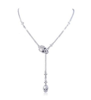 EVER FAITH 2 Skull Cross Austrian Crystal Necklace Halloween - Silver-Tone Clear - CK11II7NJE3