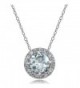 Sterling Silver Genuine- Created or Simulated Birthstone Gemstone Round Halo Necklace - March - C212INSSOHN