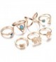 Trendy Statement Retro Style Personality Blue Stone Elephant Women's Fashion Rings Set - Gold - CY18364C6K0