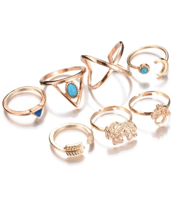 Trendy Statement Retro Style Personality Blue Stone Elephant Women's Fashion Rings Set - Gold - CY18364C6K0