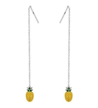 EleQueen 925 Sterling Silver Long Chain Yellow Enamel Pineapple Fruit Ear Threader Drop Earrings - CI1855EWHHR