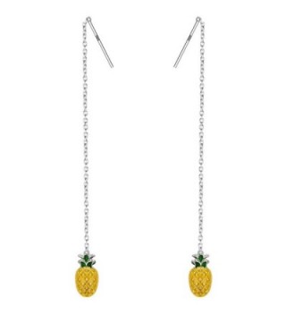EleQueen 925 Sterling Silver Long Chain Yellow Enamel Pineapple Fruit Ear Threader Drop Earrings - CI1855EWHHR
