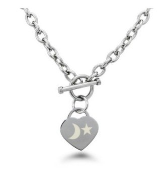 Stainless Steel Moon and Star Engraved Heart Charm Bracelet and Necklace - CG11VP5K8LH
