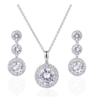 Wordless Love Gorgeous Round Halo CZ Wedding Jewelry Sets For Brides Earrings and Necklace - CC12LVN5IMB