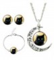 Jiayiqi Women Lifelike Black Cat New Moon Gem Necklace Bracelet Earrings Set - No1 - C1129IJYH7R