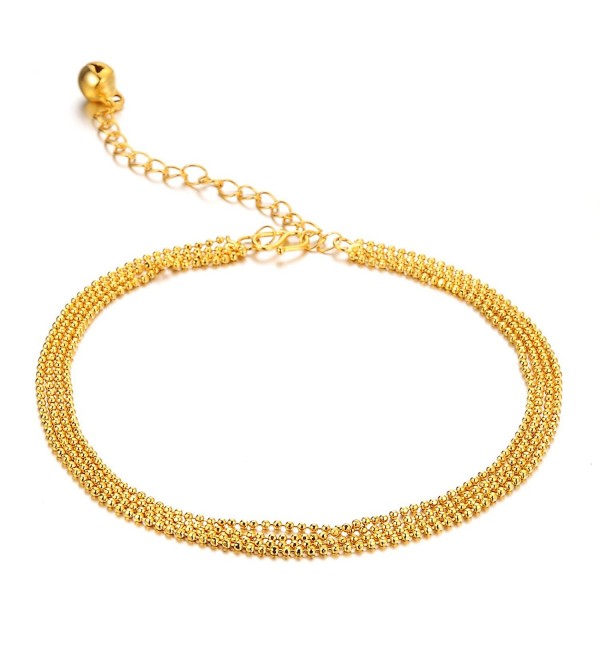 Women's Anklet Bracelet 18k Gold Plated 4 Lucky Beads and Bells Pendants Foot Chain - CJ11VSJ48VL
