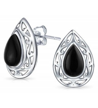 Bling Jewelry Dyed Black Onyx Teardrop Stud earrings 925 Sterling Silver 15mm - CY126KUPWJT