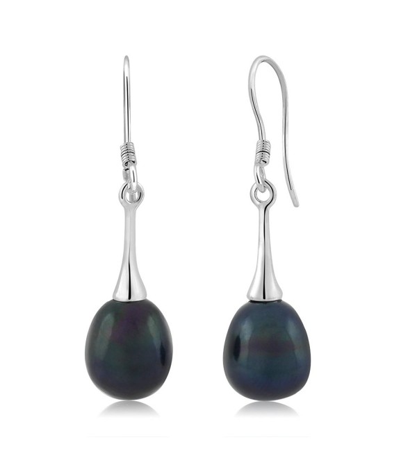 9-10MM Black Tear Drop Shell Pearl Women's Dangle Earrings Fish Hook - CE117A0C12J