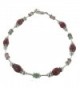 Womens Rhodonite- Rose Quartz- Aventurine & Sterling Silver Beaded Gemstone Anklet with Daisies - C811CPALYLD