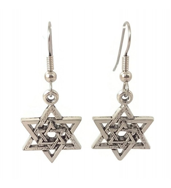 Surgical Steel Dangle Earrings Star of David Silver Tone - CD122TPNZY3