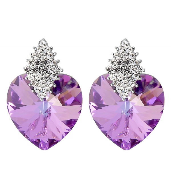 FashionCat Purple Heart 18K Silver Plated Base Purple & White Swarovski Crystals Elements STUD Earrings - C912NBWZ1VD