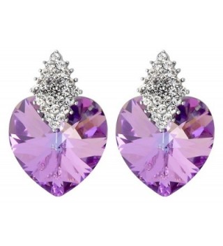 FashionCat Purple Heart 18K Silver Plated Base Purple & White Swarovski Crystals Elements STUD Earrings - C912NBWZ1VD