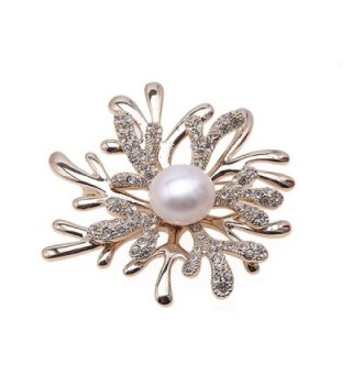 JYX Flower-stye Brooch White Freshwater Pearl Brooches with Shiny Zircons - CQ12MY6XXC6