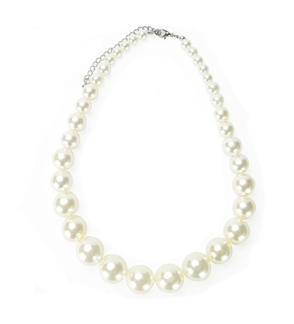 Rhodium Finish 8-mm White Faux Pearl 3-Strand Choker Necklace- 14+3 ...