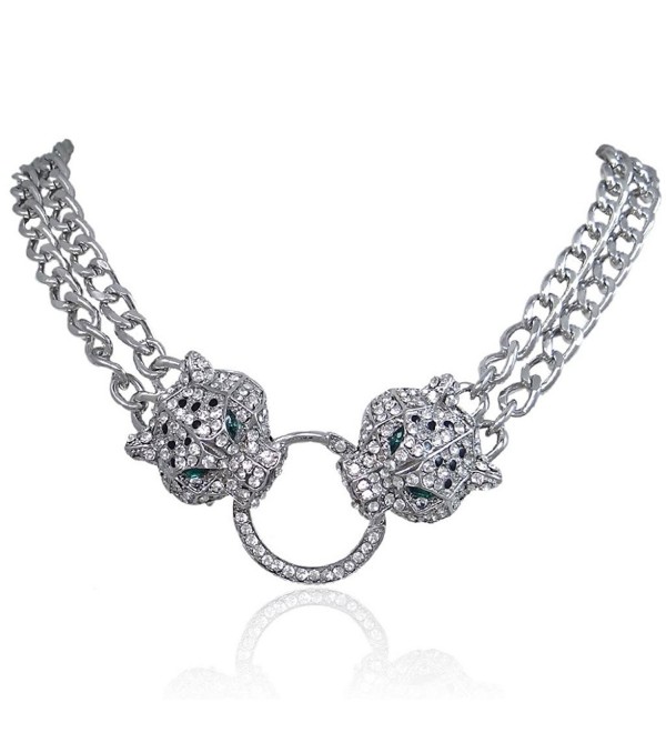 EVER FAITH Silver-Tone Dual Leopard Head Necklace Clear Austrian Crystal - CT11KFUU96H