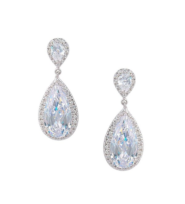 EVER FAITH Women's Cubic Zirconia Wedding 2 Tear Drop Pierced Dangle Earrings Clear Silver-Tone - C211TXB8HN1