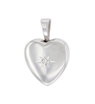 Very Tiny Sterling Silver Diamond Heart Locket Necklace 1/2 inch - CQ11E1FRJRJ