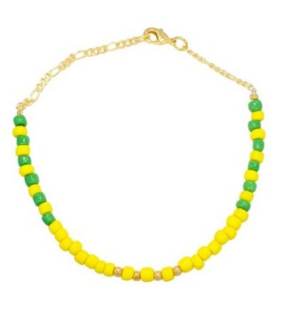 14k Gold Plated Green Yellow Beads Orula Babalawo Santeria Anklet 10" - CL11Q0LVGV7