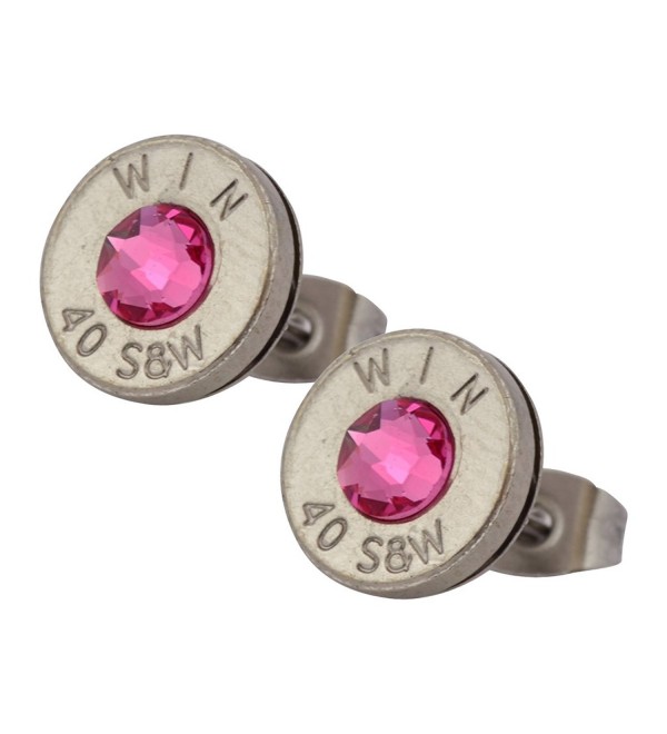 Little Black Gun Thin Nickel Plated 40 S&W Bullet Shell Crystal Stud Earrings in Pink - CH127BOULGH