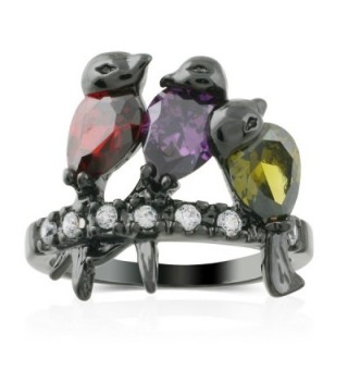 JanKuo Jewelry Black Rhodium Finished Dark Multi-Color CZ Bird Ring with Gift Box - CD11KT5F7K1