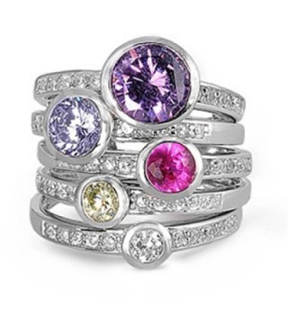 CHOOSE YOUR COLOR Sterling Silver Round Set Ring - Multicolor Simulated Cubic Zirconia - CP11GQ4BBSB