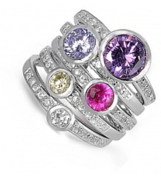 Sterling Silver Womens Multicolor Stackable in Women's Band Rings