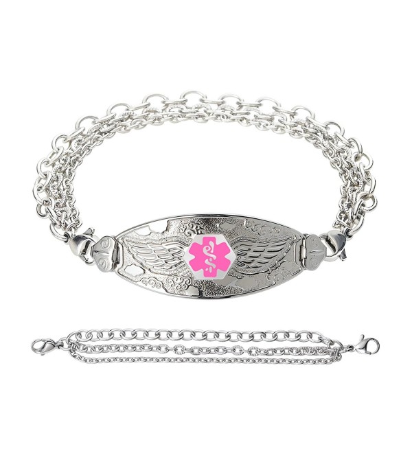 Divoti Custom Engraved Angel Wing Medical Alert Bracelet -Tri-Strand Stainless -Pink - CI17YHZ3SMK