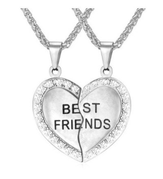 BFF Necklace For Girls Set of 2 Rhinestone Heart Shaped Friendship Pendant Necklace- Best Bithces Engraved - CA12HGZ903L