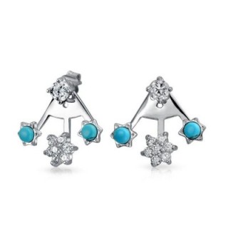 Bling Jewelry .925 Silver Synthetic Turquoise CZ Modern Flower Ear Jackets - C112ITIY72N
