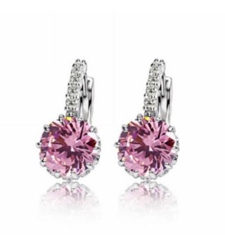 Topaz Earrings 18K White Gold GP Crystal AAA Zircon Earring Silver Stud Earrings Hoop - pink - CT182SCECWA