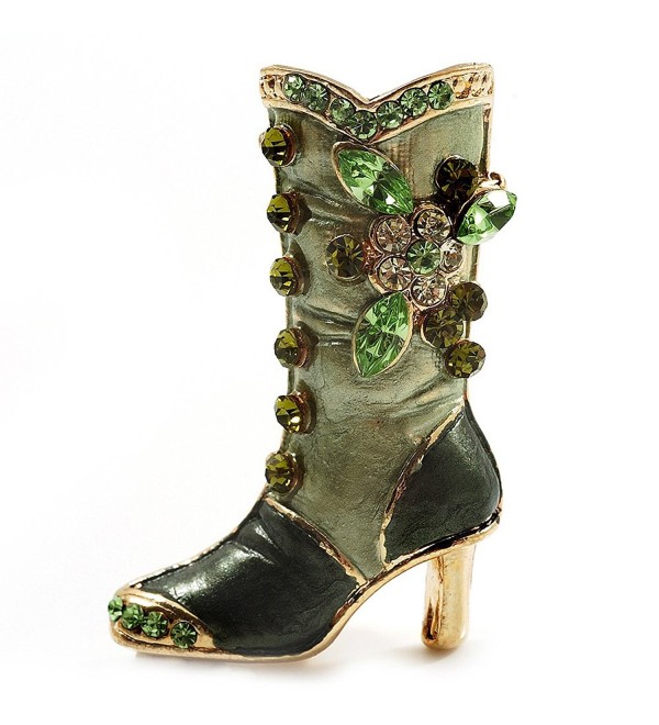 Olive Green Enamel Crystal High Boot Pin Brooch (Gold Tone Metal) - CE115QX9DMJ