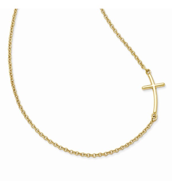 Sterling Silver Yellow Gold-plated Large Sideways Curved Cross Necklace 18 - CK129SH11M3