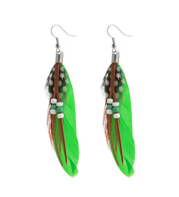 MELUOGE Bohemian Tassel Drop Earrings For Women Wedding Party Jewelry Natural Feather Dangling Earrings - Green - CY18678NMOC