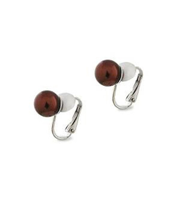 Classic Chocolate Color 10mm Clip-On Faux Pearl Stud Earrings clip (Brown) - CT115ONZ2BH