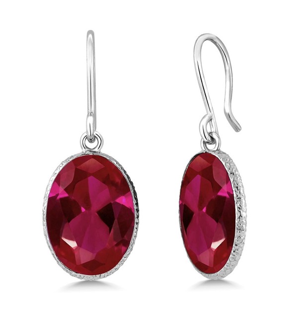 10.00 Ct Oval Shape 14x10mm Red Created Ruby 925 Sterling Silver Dangle Earrings - C011LJ6B0LT