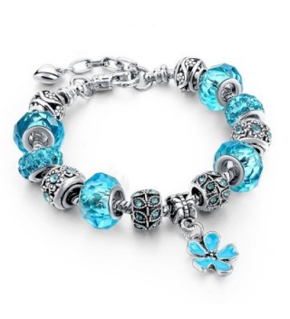 Long Way Silver Plated Snake Chain Blue Glass Bead Heart Charm Bracelet - Blue - CG12MWAYNU4