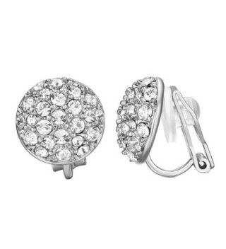 Yoursfs Clip On Earrings with Round Austrian Crystals (18k Rose Gold Plated) - White - CB11NHK7R1R